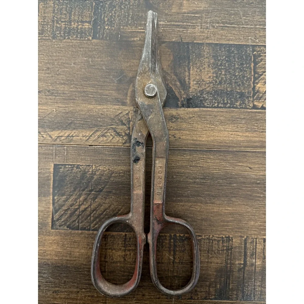 Vintage Metal Heavy Duty Forged Steel Sheet Cutting Scissors USA 10